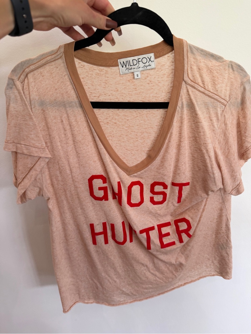 Wildfox Peach V-Neck 'Ghost Hunter' Short Sleeve Tee